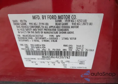 2020 Ford Ecosport Se z USA, uszkodzony, nr VIN MAJ6S3GL4LC357762